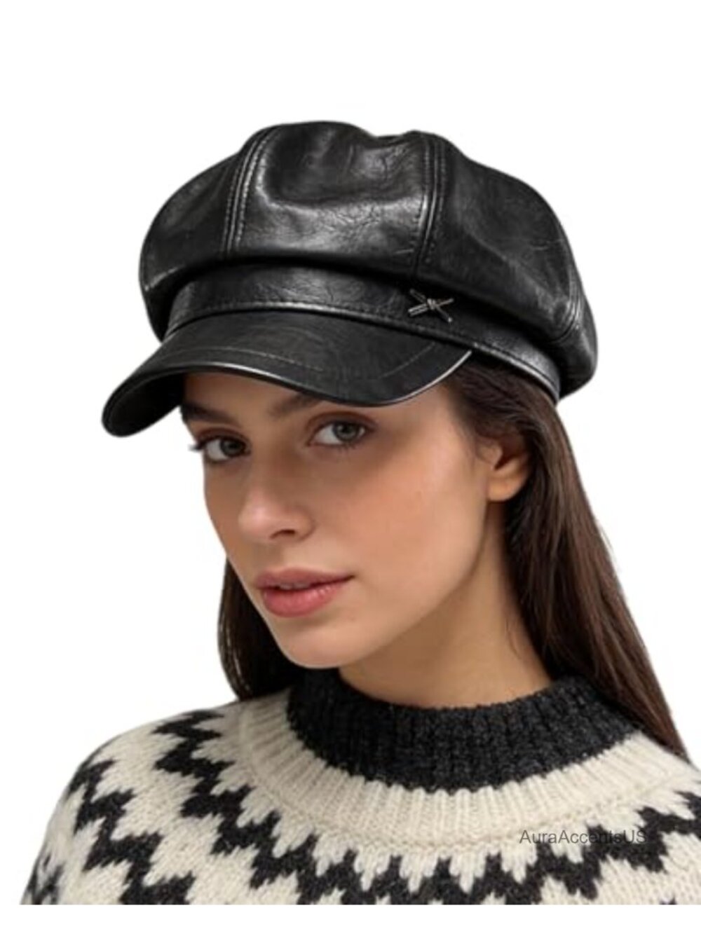 Faux Leather Newsboy Cap 8 Panel Cabbie Beret Hat